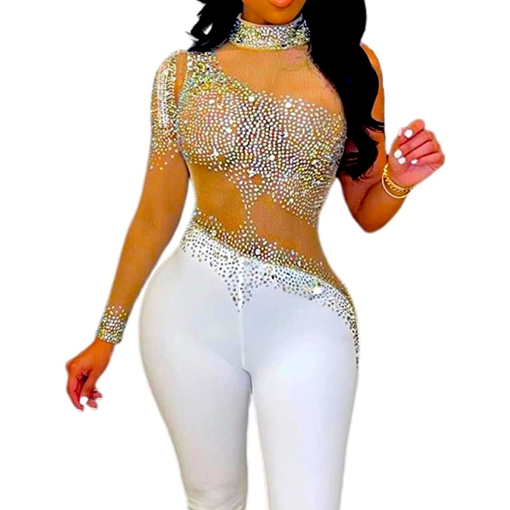 Rhinestone Bodysuit Clubwear